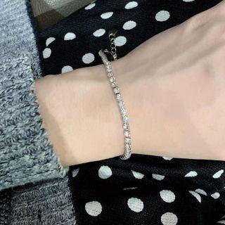 Rhinestone Stainless Steel Bracelet Silver - One Size