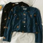 Corduroy Embroidered Square-neck Crop Shirt