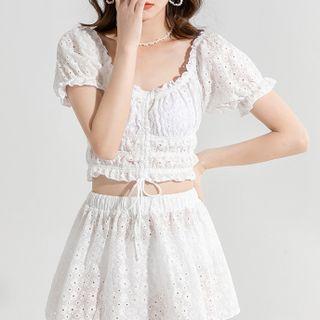 Puff-sleeve Eyelet Lace Bikini
