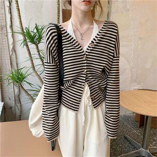 V-neck Striped Light Jacket As Figure - One Size