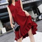 Plain Ruffle Hem Sleeveless Chiffon Dress