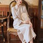 Set: Long-sleeve Embossed Midi Dress + Embossed Jacket