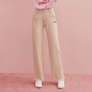 Fray-hem Stitched Wide-leg Pants With Sash