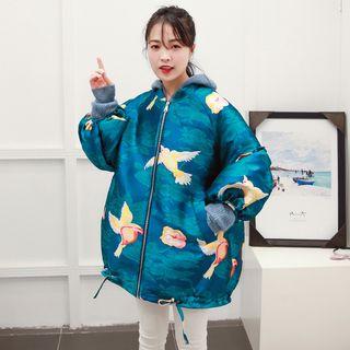 Balloon-sleeve Print Zip Jacket