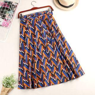 Geometric Print A-line Corduroy Skirt