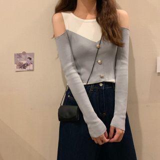 Cold-shoulder Panel Knit Crop Top