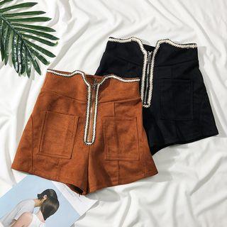 Faux-suede Zipper Shorts