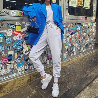 Contrast-string Letter-printed Jogger Pants