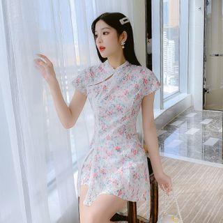 Set: Cap-sleeve Floral Mini Dress + Shorts