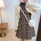 Cable Knit Cardigan / Top / Spaghetti Strap Floral Dress / Set