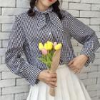 Plaid Tie-neck Shirt