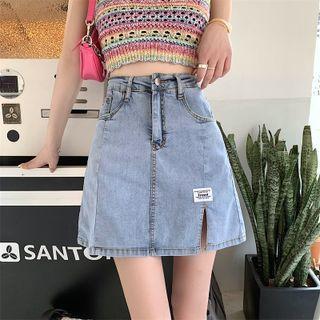 High-waist Side-slit A-line Denim Mini Skirt