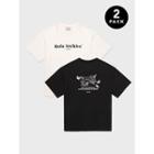 Set Of 2: Letter & Rose-print T-shirt Jet Black - One Size / White - One Size