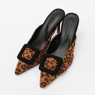 Leopard / Houndstooth / Plaid Buckled Pointy Mules