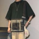 Couple Matching Elbow-sleeve Drawstring Paneled T-shirt