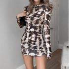 Long-sleeve Tie-dye Print Mini Bodycon Dress