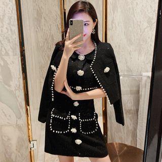 Set: Sleeveless A-line Dress + Button Jacket