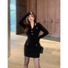 V-neck Knit Mini Sheath Dress / Single-breasted Jacket