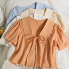 Lace-trim Tie-neckline Crop Shirt