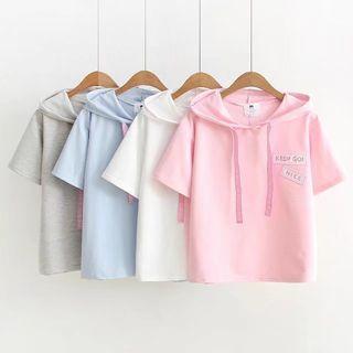 Short-sleeve Applique Hoodie