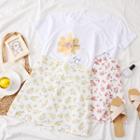 Set: Flower-print T-shirt + Floral A-line Skirt