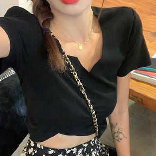 Short-sleeve Cropped T-shirt T-shirt - Black - One Size