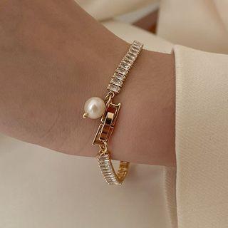 Faux Pearl Cz Bracelet Gold - One Size