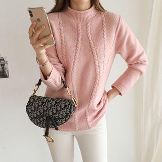 Mock-neck Cable-knit Trim Sweater