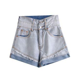 Washed Paneled Wide Leg Denim Shorts