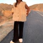 Mock-neck Zip Plain Top / Faux Shearling Vest