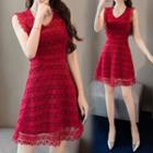 Sleeveless Mini A-line Crochet Lace Dress