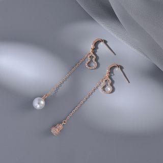 Asymmetrical Rhinestone Faux Pearl Drop Earring 1 Pair - 925 Silver - Gold - One Size
