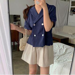 Short-sleeve Double-breasted Open-collar Shirt