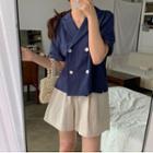 Short-sleeve Double-breasted Open-collar Shirt