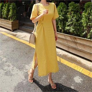 Tie-waist Linen Blend Long Dress