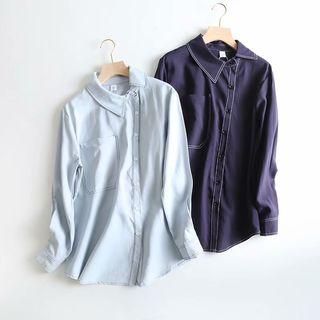 Contrast Stitch Asymmetrical Denim Shirt