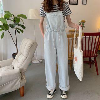 Sleeveless Drawstring-waist Denim Jumpsuit As Shown In Figure - One Size