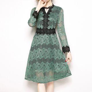 Long-sleeve Cut-out A-line Lace Dress
