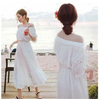 Off-shoulder Eyelet-lace Midi Sundress