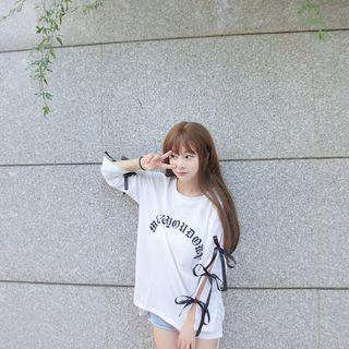 Long-sleeve Lettering Lace-up Top