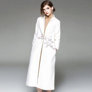 Floral Embroidered Hook-and-eye Closure Coat