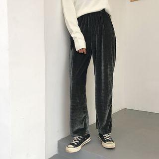 Plain Loose-fit Velvet Pants