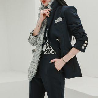 Set: Tweed Panel Double Breasted Blazer + Dress Pants
