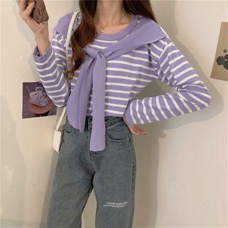 Shawl Panel Striped Knit Top