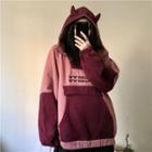 Horn Accent Color Block Half-zip Hoodie