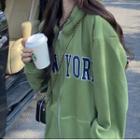 Oversized Lettering Long-sleeve Hooded Jacket Green - One Size
