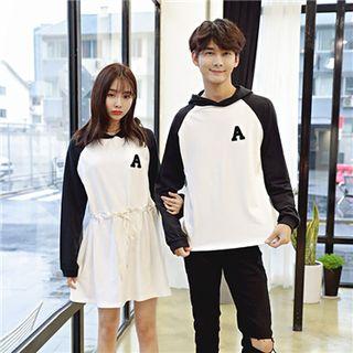 Long-sleeve Hooded Top / Hooded Color-block Dress