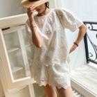 Short-sleeve Perforated Blouse / Shorts / Set