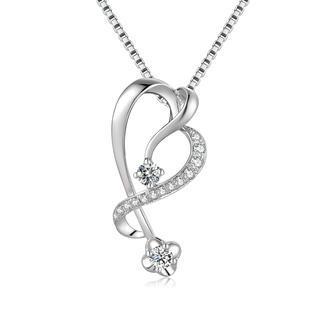 18k/750 White Gold Diamond Accented Heart Shaped Pendant (0.19 Cttw) (free 925 Silver Box Chain)