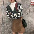 Set: Mock-neck Jacquard Sweater + Striped Mini A-line Skirt
